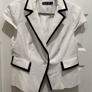 New York & Company White Blazer with Black Accents